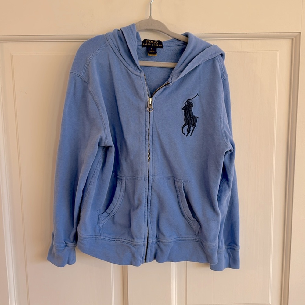 Boys polo Ralph Lauren size 5 blue periwinkle zip up hooded hoodie sweatshirt